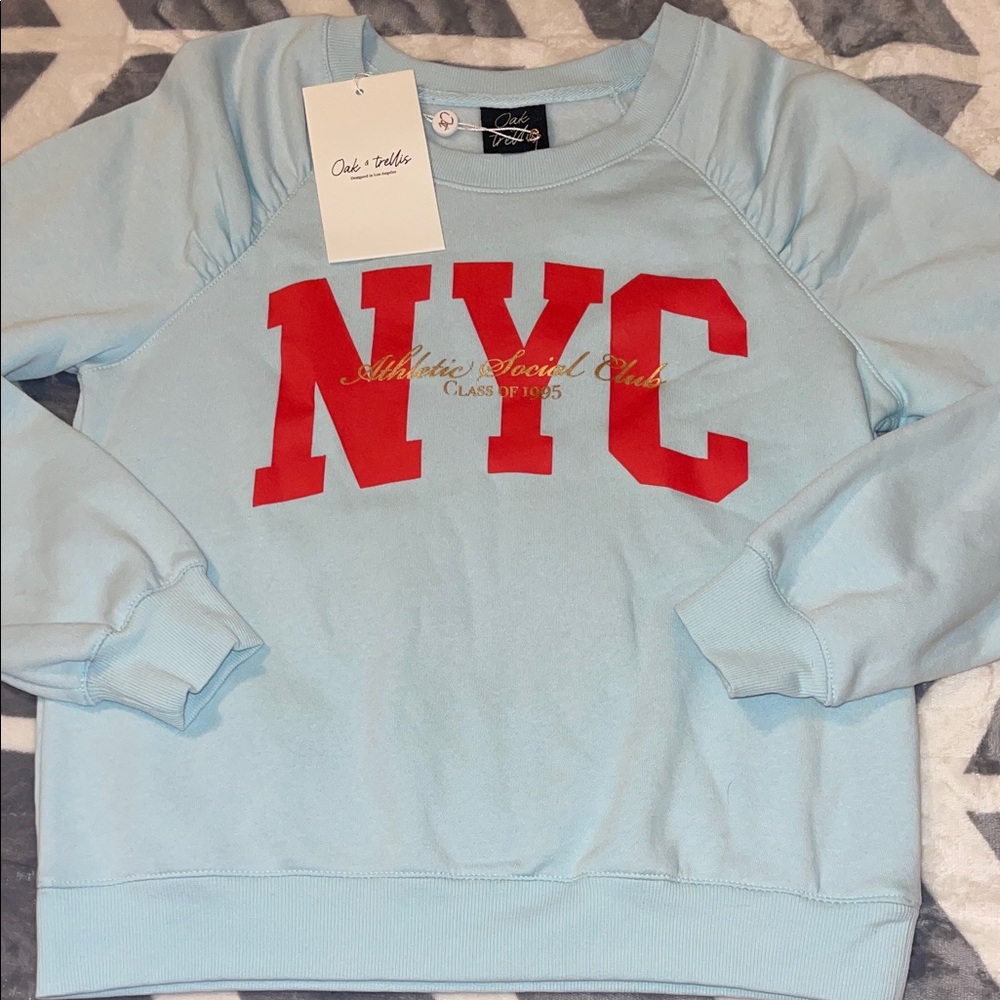 Oak + Trellis Crew Neck Sweatshirt - Light Blue with Red Logo